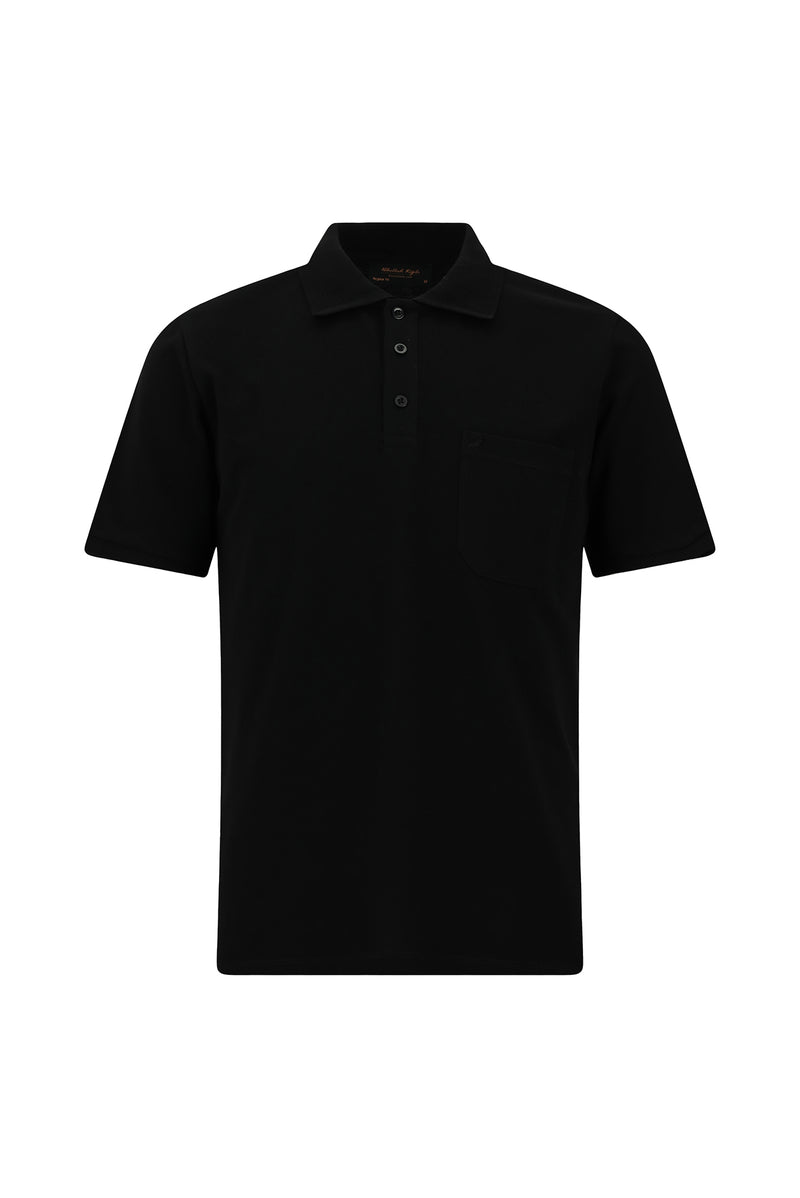 Siyah Regular Fit Nakışlı Cepli Pamuk Kıvrılmaz Polo Yaka T-shirt