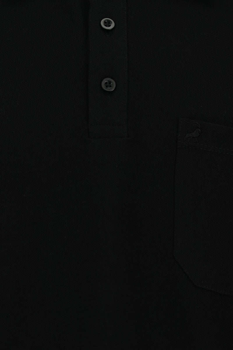 Siyah Regular Fit Nakışlı Cepli Pamuk Kıvrılmaz Polo Yaka T-shirt