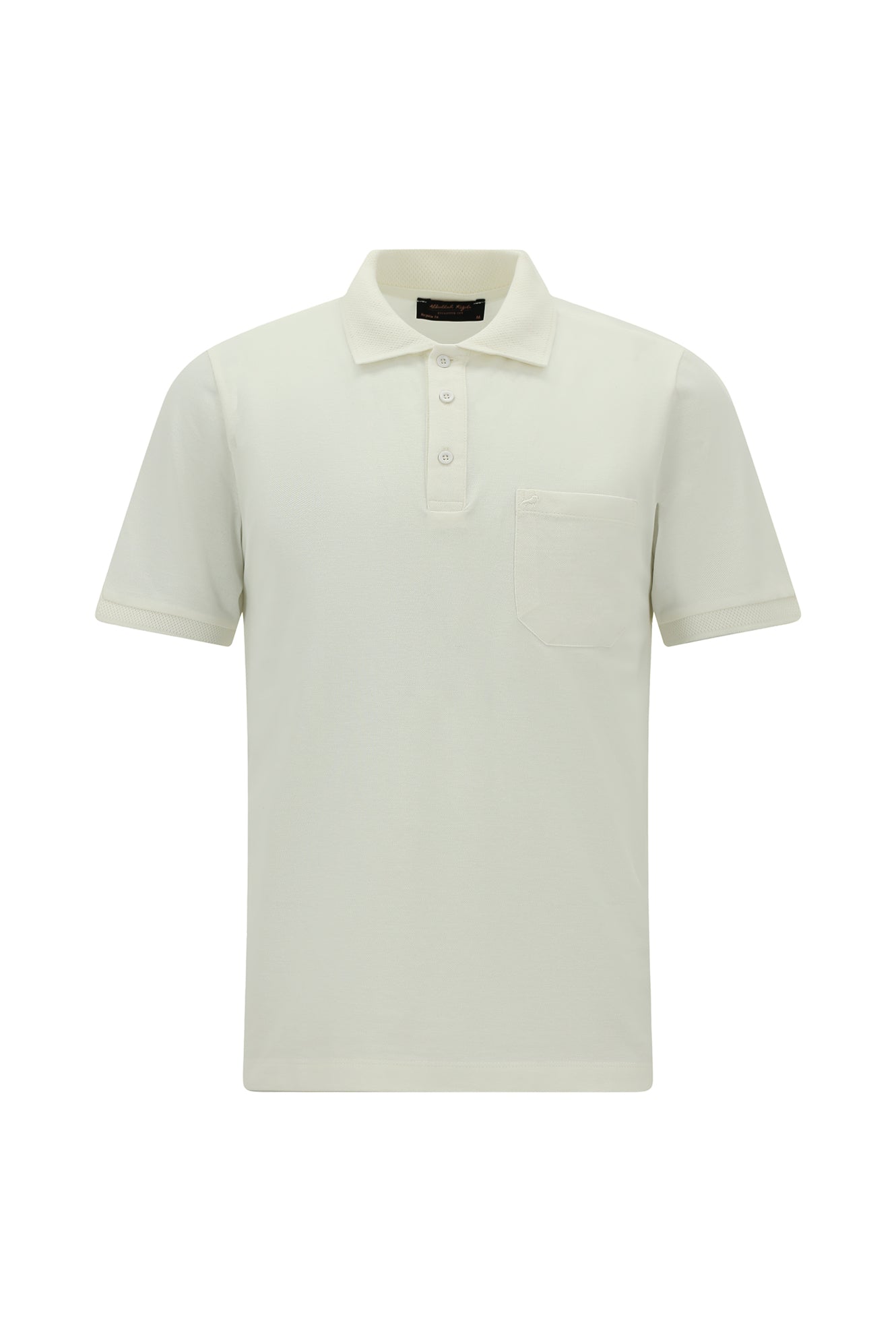 Kırık Beyaz Regular Fit Nakışlı Cepli Pamuk Kıvrılmaz Polo Yaka T-shirt