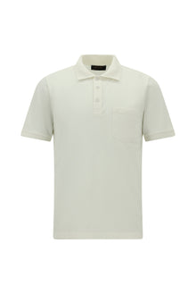 Kırık Beyaz Regular Fit Nakışlı Cepli Pamuk Kıvrılmaz Polo Yaka T-shirt