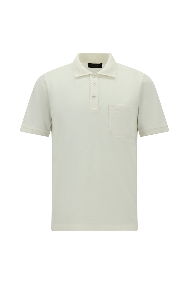 Kırık Beyaz Regular Fit Nakışlı Cepli Pamuk Kıvrılmaz Polo Yaka T-shirt