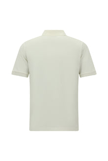 Kırık Beyaz Regular Fit Nakışlı Cepli Pamuk Kıvrılmaz Polo Yaka T-shirt