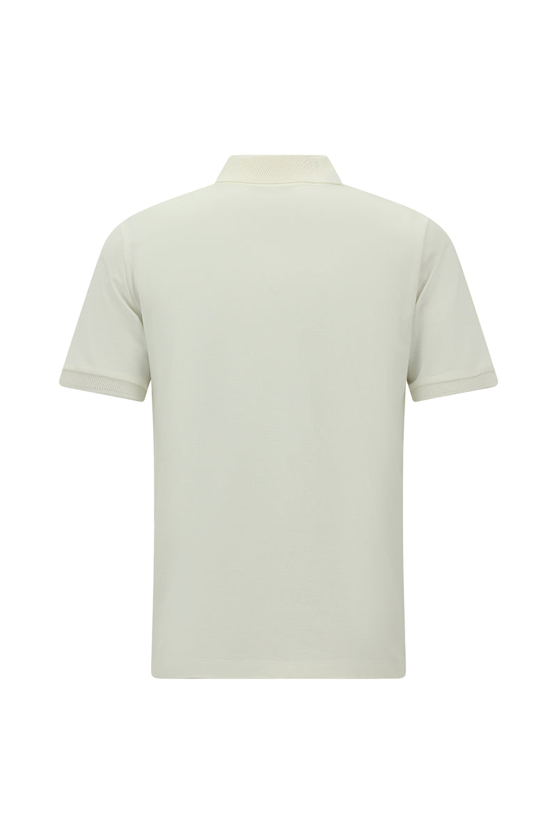 Kırık Beyaz Regular Fit Nakışlı Cepli Pamuk Kıvrılmaz Polo Yaka T-shirt