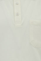 Kırık Beyaz Regular Fit Nakışlı Cepli Pamuk Kıvrılmaz Polo Yaka T-shirt