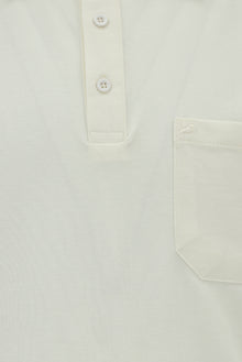 Kırık Beyaz Regular Fit Nakışlı Cepli Pamuk Kıvrılmaz Polo Yaka T-shirt