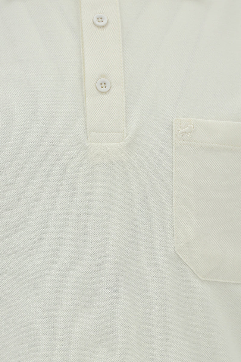Kırık Beyaz Regular Fit Nakışlı Cepli Pamuk Kıvrılmaz Polo Yaka T-shirt