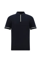 Orta Lacivert Regular Fit Fermuarlı Desenli Pamuklu Polo Yaka Triko T-shirt