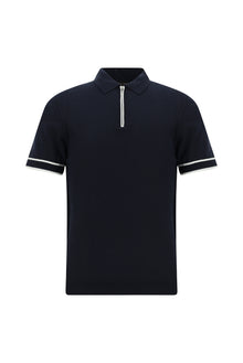 Orta Lacivert Regular Fit Fermuarlı Desenli Pamuklu Polo Yaka Triko T-shirt