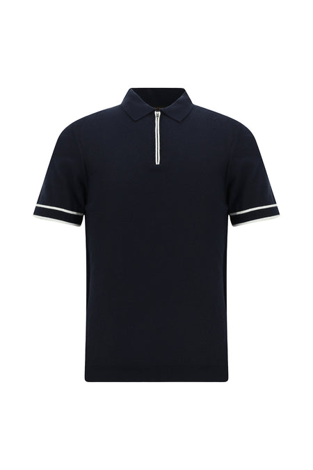 Orta Lacivert Regular Fit Fermuarlı Desenli Pamuklu Polo Yaka Triko T-shirt