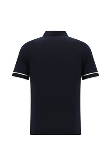 Orta Lacivert Regular Fit Fermuarlı Desenli Pamuklu Polo Yaka Triko T-shirt