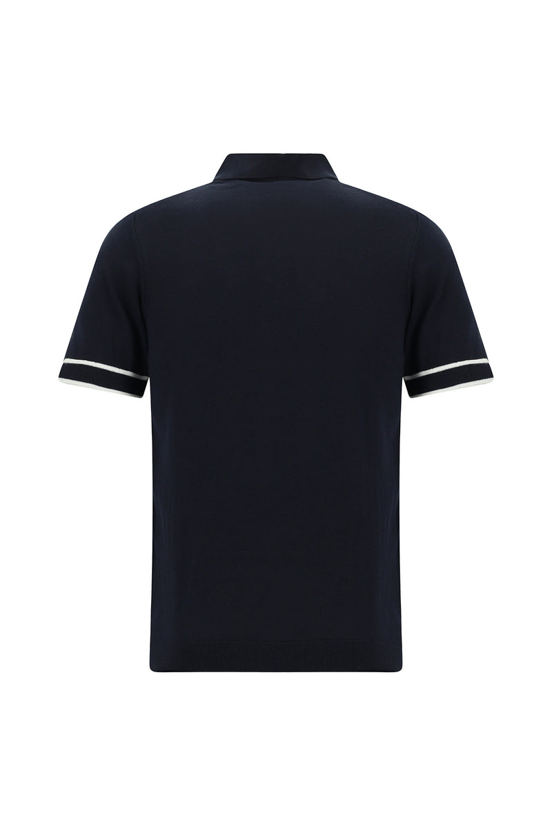 Orta Lacivert Regular Fit Fermuarlı Desenli Pamuklu Polo Yaka Triko T-shirt