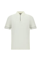 Ekru Regular Fit Fermuarlı Desenli Pamuklu Polo Yaka Triko T-shirt