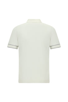 Ekru Regular Fit Fermuarlı Desenli Pamuklu Polo Yaka Triko T-shirt