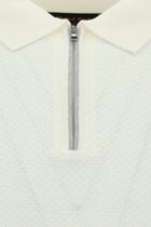 Ekru Regular Fit Fermuarlı Desenli Pamuklu Polo Yaka Triko T-shirt