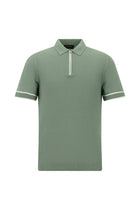 Küf Yeşili Regular Fit Fermuarlı Desenli Pamuklu Polo Yaka T-shirt