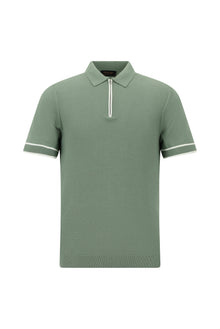 Küf Ye?ili Regular Fit Fermuarl? Desenli Pamuklu Polo Yaka Triko ?pek Kar???ml? T-shirt-Abdullah Ki??l?