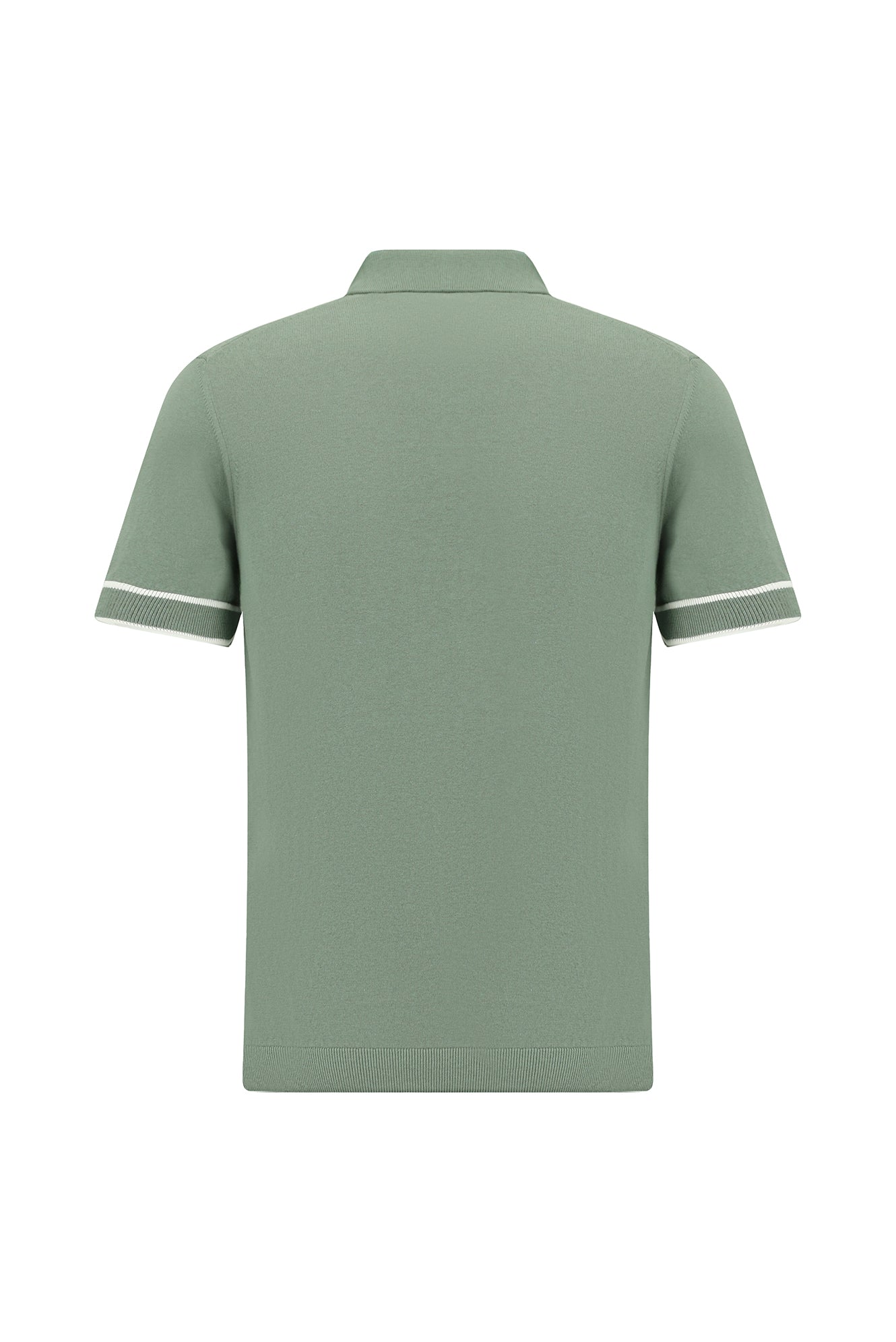 Küf Yeşili Regular Fit Fermuarlı Desenli Pamuklu Polo Yaka T-shirt