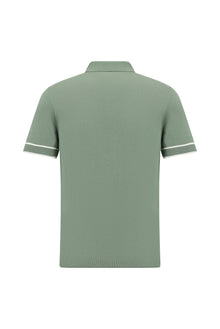 Küf Yeşili Regular Fit Fermuarlı Desenli Pamuklu Polo Yaka T-shirt