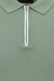 Küf Yeşili Regular Fit Fermuarlı Desenli Pamuklu Polo Yaka T-shirt