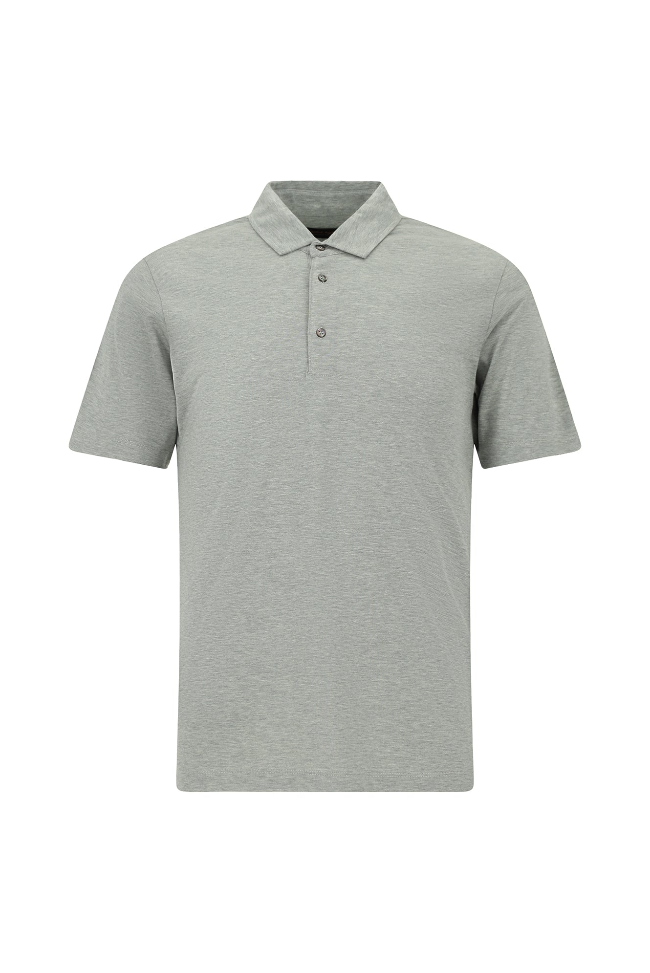 Orta Gri Melanj Regular Fit Pamuklu Polo Yaka ?pek Kar???ml? T-shirt-Abdullah Ki??l?