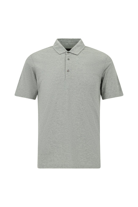 Orta Gri Melanj Regular Fit Pamuklu Polo Yaka ?pek Kar???ml? T-shirt-Abdullah Ki??l?