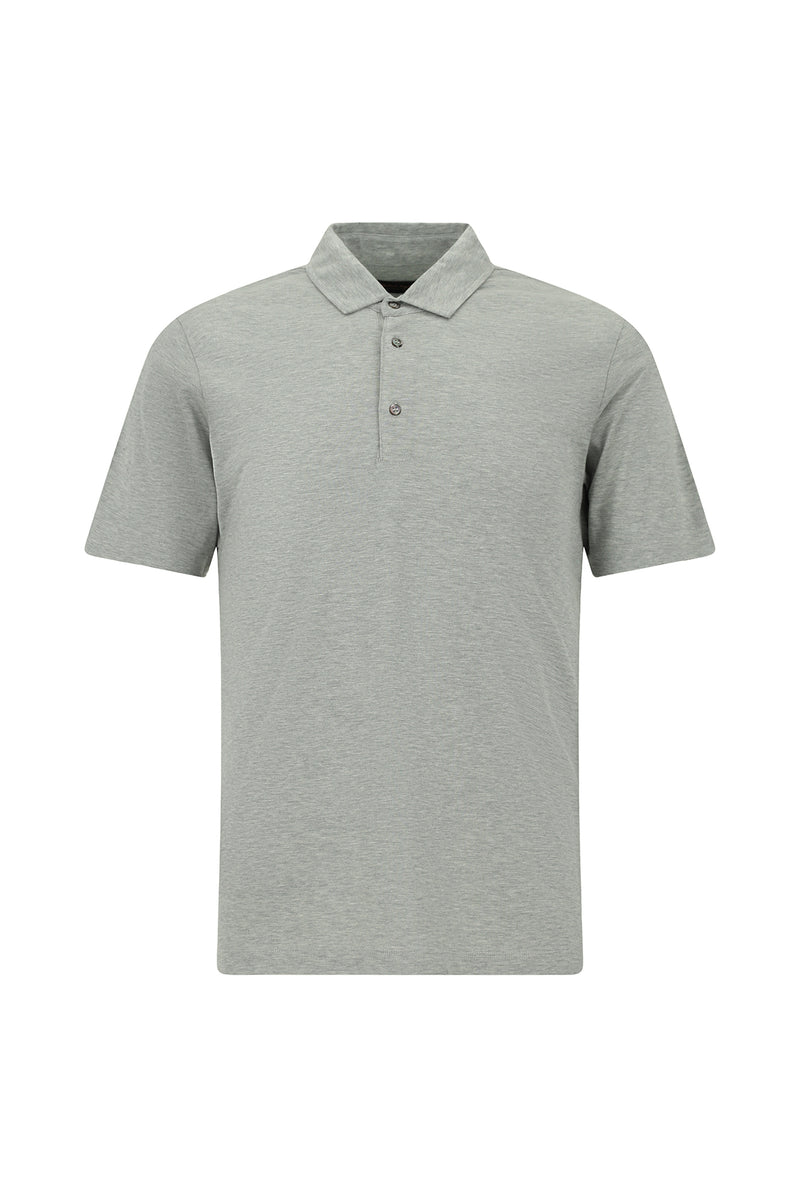 Orta Gri Melanj Regular Fit Pamuklu Polo Yaka İpek Karışımlı T-shirt