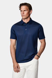 Koyu Lacivert Regular Fit %100 İpek Düğmeli Polo Yaka İtalyan T-shirt
