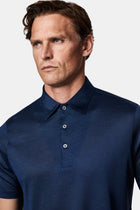Koyu Lacivert Regular Fit %100 İpek Düğmeli Polo Yaka İtalyan T-shirt