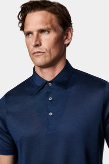 Koyu Lacivert Regular Fit %100 İpek Düğmeli Polo Yaka İtalyan T-shirt