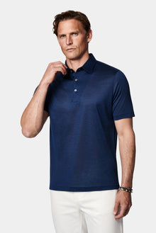 Koyu Lacivert Regular Fit %100 İpek Düğmeli Polo Yaka İtalyan T-shirt