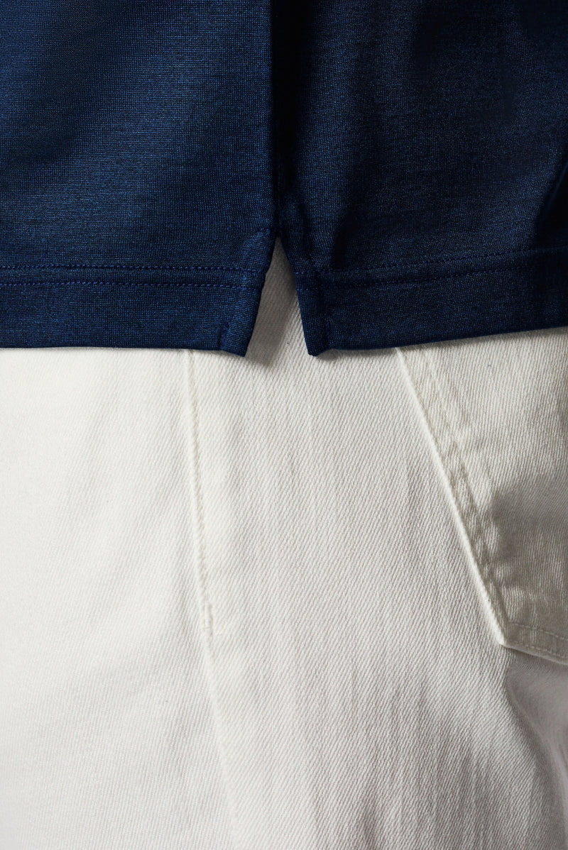 Koyu Lacivert Regular Fit %100 İpek Düğmeli Polo Yaka İtalyan T-shirt