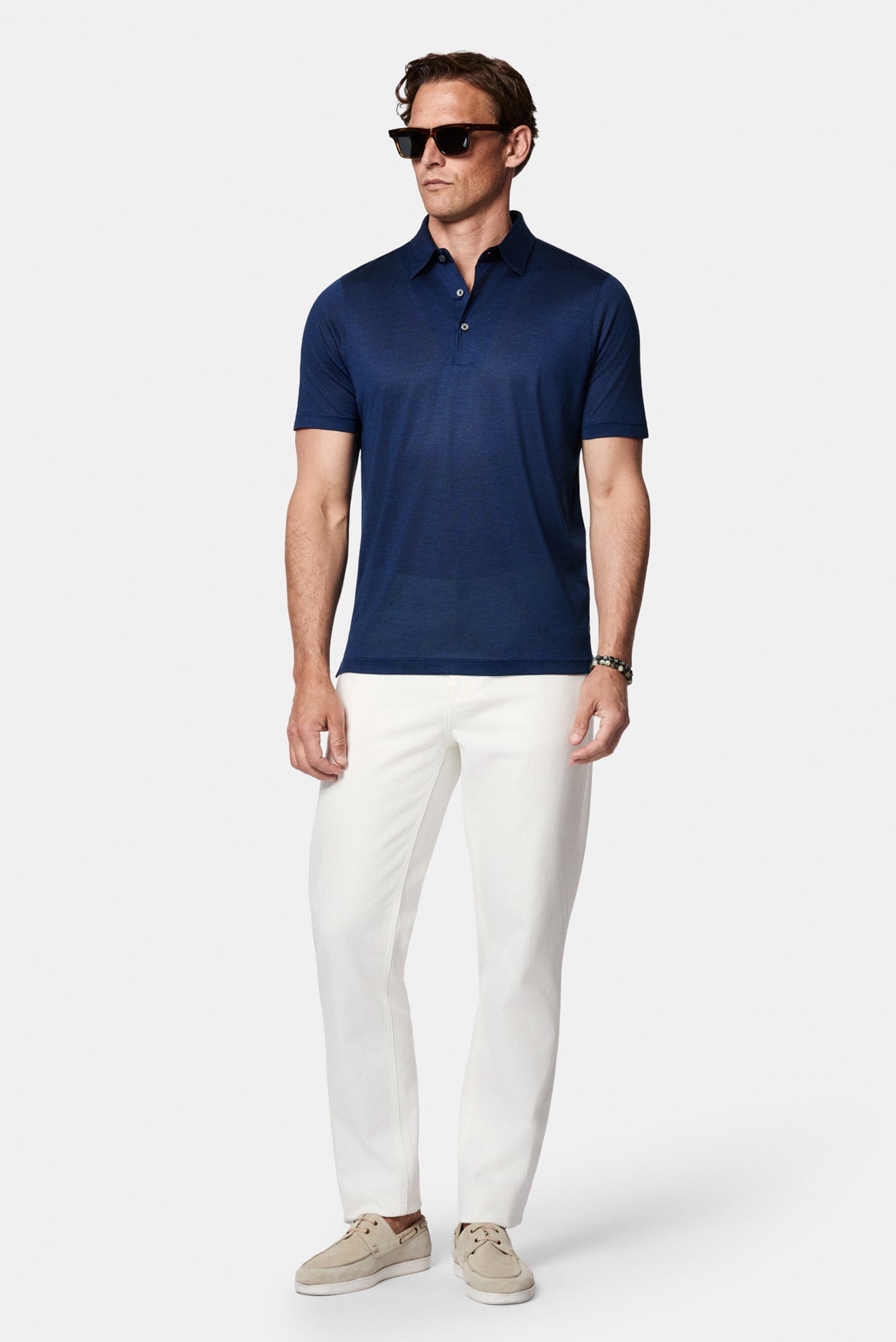 Koyu Lacivert Regular Fit %100 İpek Düğmeli Polo Yaka İtalyan T-shirt