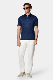 Koyu Lacivert Regular Fit %100 İpek Düğmeli Polo Yaka İtalyan T-shirt