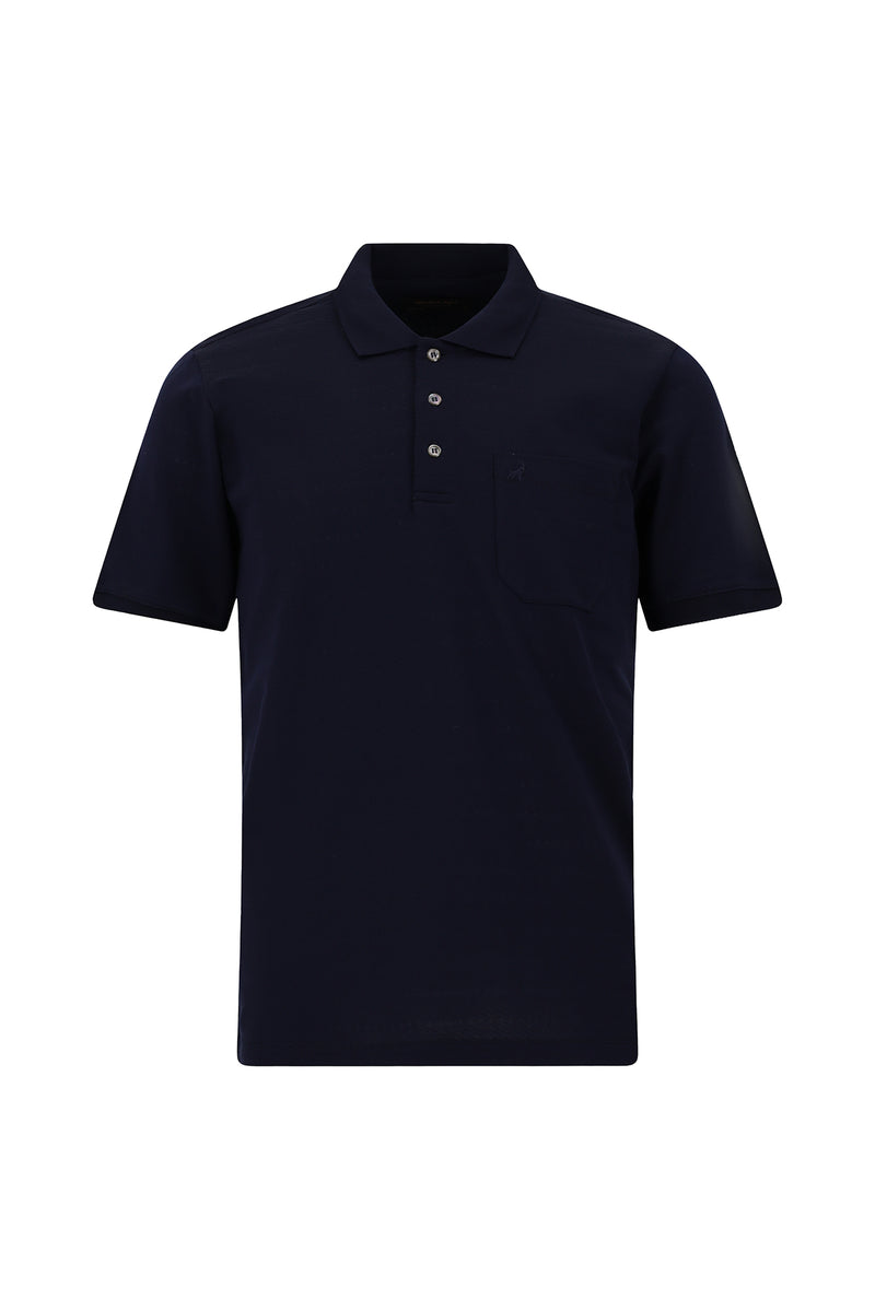 Açık Lacivert Regular Fit Desenli Nakışlı Cepli Merserize Pamuk Polo Yaka T-shirt