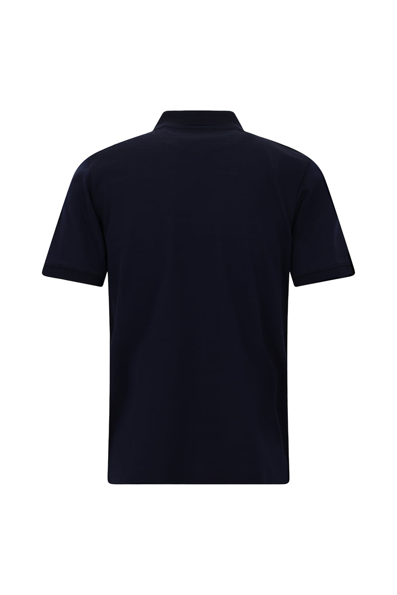 Açık Lacivert Regular Fit Desenli Nakışlı Cepli Merserize Pamuk Polo Yaka T-shirt