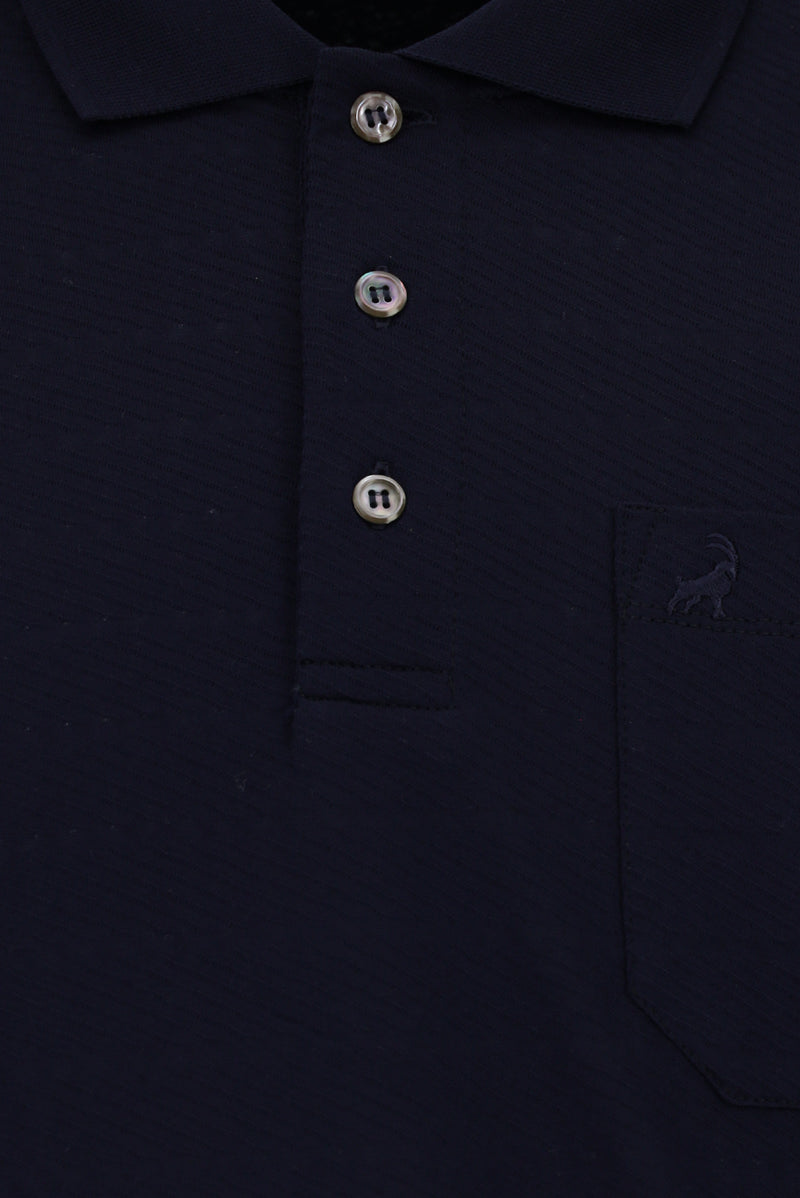 Açık Lacivert Regular Fit Desenli Nakışlı Cepli Merserize Pamuk Polo Yaka T-shirt
