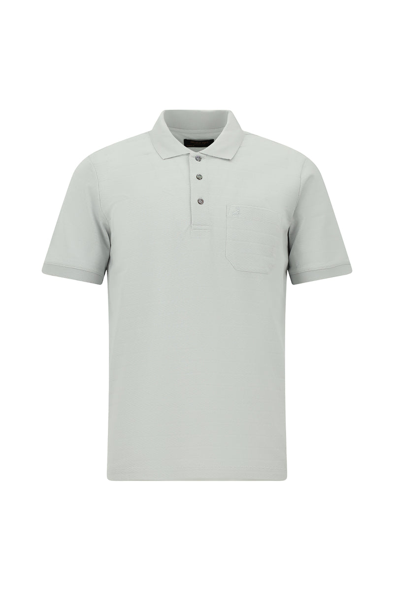 Taş Regular Fit Desenli Nakışlı Cepli Merserize Pamuk Polo Yaka T-shirt