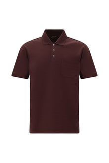 Koyu Bordo Regular Fit Desenli Nakışlı Cepli Merserize Pamuk Polo Yaka T-shirt