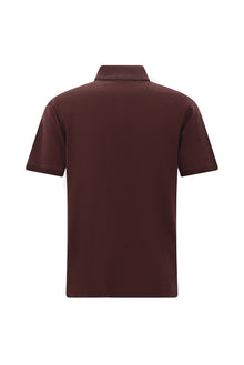 Koyu Bordo Regular Fit Desenli Nakışlı Cepli Merserize Pamuk Polo Yaka T-shirt
