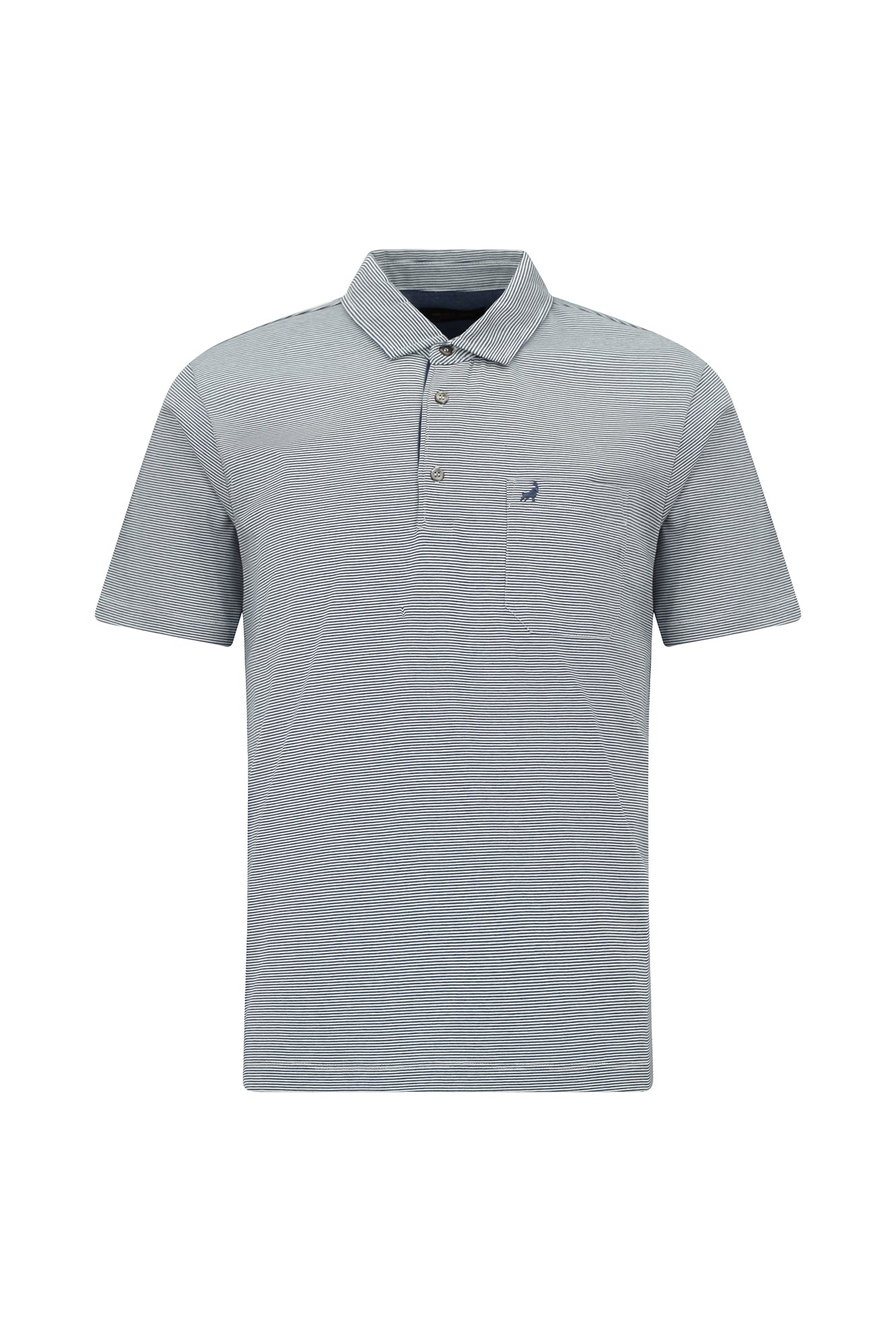 Açık Lacivert Regular Fit Çizgili Cepli Merserize Pamuk Polo Yaka T-shirt