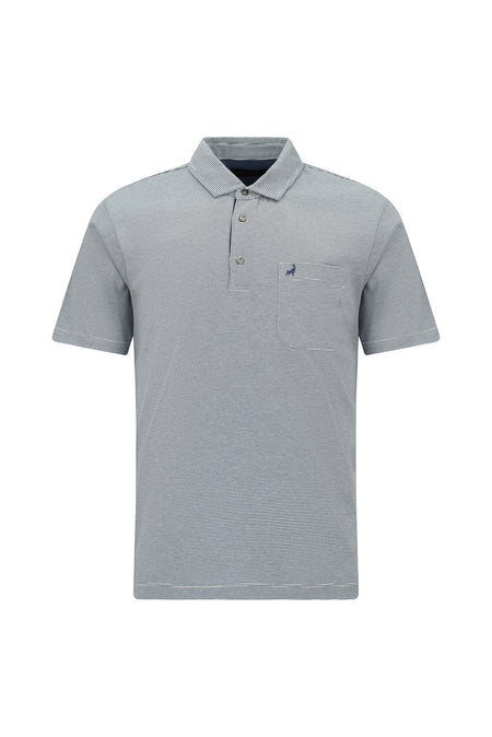 Açık Lacivert Regular Fit Çizgili Cepli Merserize Pamuk Polo Yaka T-shirt