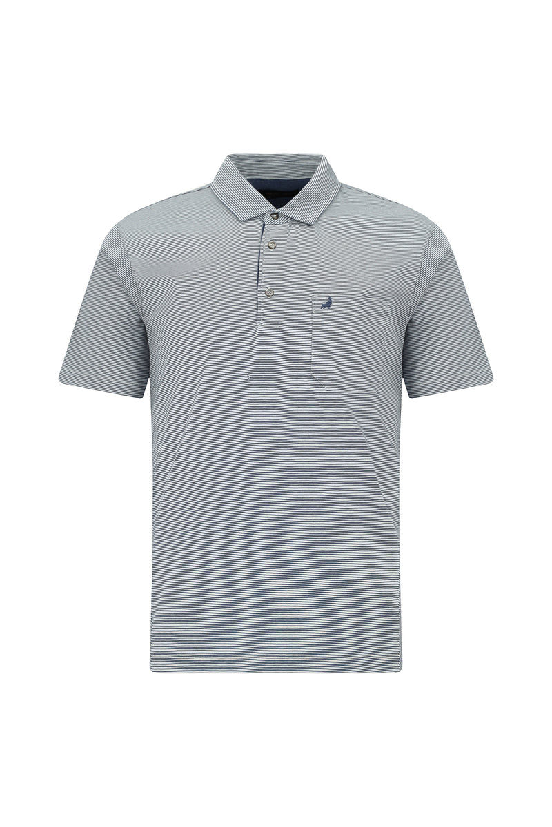 Açık Lacivert Regular Fit Çizgili Cepli Merserize Pamuk Polo Yaka T-shirt