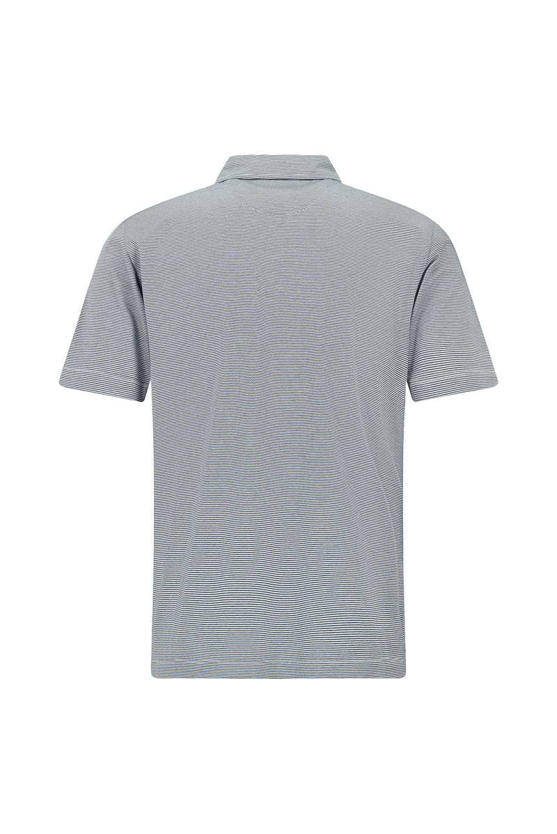 Açık Lacivert Regular Fit Çizgili Cepli Merserize Pamuk Polo Yaka T-shirt