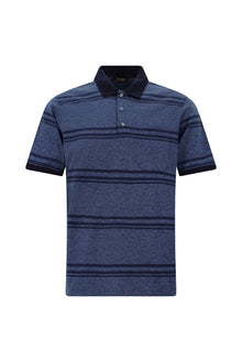 Açık Lacivert Regular Fit Çizgili Cepli Merserize Pamuk Polo Yaka T-shirt