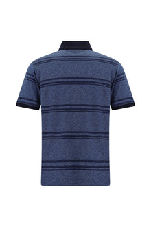 Açık Lacivert Regular Fit Çizgili Cepli Merserize Pamuk Polo Yaka T-shirt