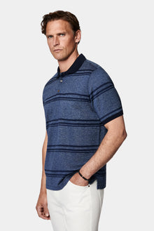 Açık Lacivert Regular Fit Çizgili Cepli Merserize %100 Pamuk Düğmeli Polo Yaka T-shirt