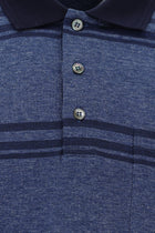 Açık Lacivert Regular Fit Çizgili Cepli Merserize Pamuk Polo Yaka T-shirt