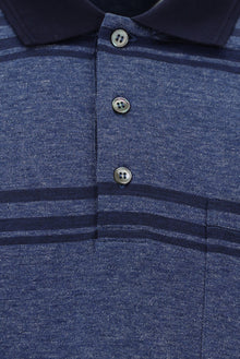 Açık Lacivert Regular Fit Çizgili Cepli Merserize Pamuk Polo Yaka T-shirt