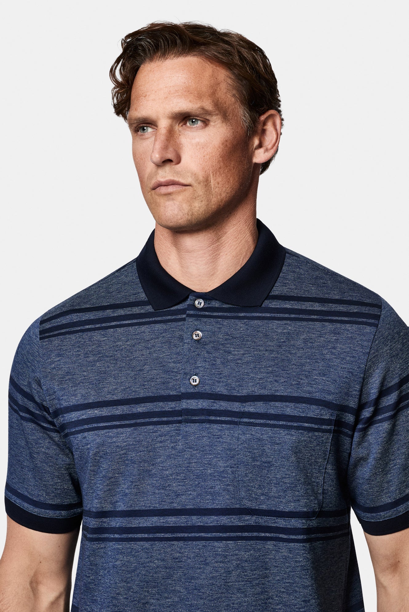 Açık Lacivert Regular Fit Çizgili Cepli Merserize %100 Pamuk Düğmeli Polo Yaka T-shirt
