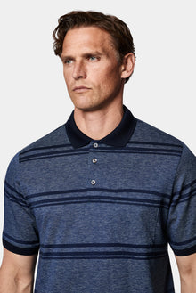 Açık Lacivert Regular Fit Çizgili Cepli Merserize %100 Pamuk Düğmeli Polo Yaka T-shirt